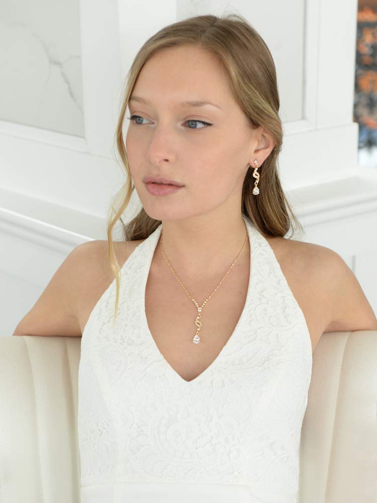 Mariell Gold Cubic Zirconia Prom Jewelry Set, Necklace & Earrings Set for Weddings, Brides, Bridesmaids - Image 3