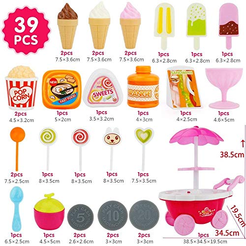 LONGMIRE Plastic Luxury Sweet Shop Cart for Kids, 39 Pcs Ice Cream Kitchen Set Cart with Music & Led Lights | Ice Cream Kitchen Set Toys for Kids (Ice Cream -25) - Image 4