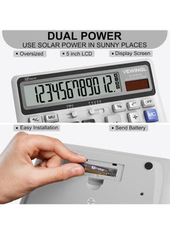 Generic 12-Digit Desk Calculator with Large Computer Keys, Dual Power, Large LCD Display -  for Office, School, Home, and Business Use - Includes Automatic Sleep Mode  - Image 3