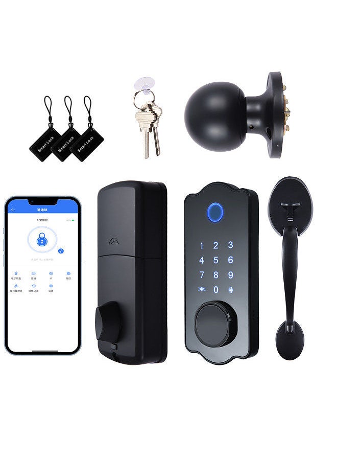 Keyless Entry Smart Door Lock Waterproof Auto Lock 5 in 1 TTlock App IC Card 150 Codes Electronic Fingerprint Door Lock with Handle Lever Set for Front Door
