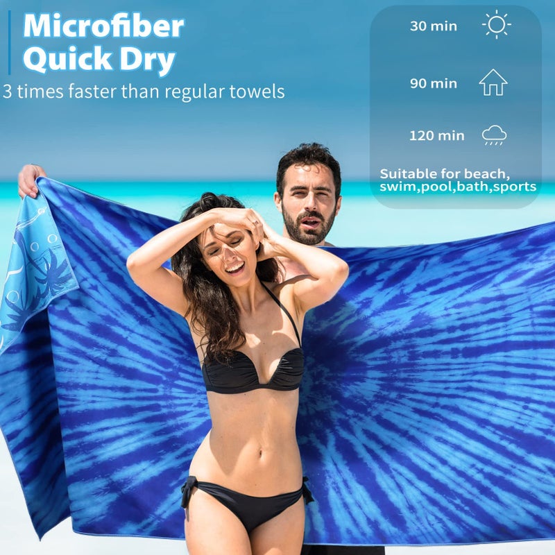 TwoYek Microfiber Thin Beach Towel Lightweight Oversized 71x32 Extra Large Sand Free Towels Quick Dry for Travel Pool Camping Sports Beach Accessories Vacation Essential Gift Blue Tie Dye - Image 4