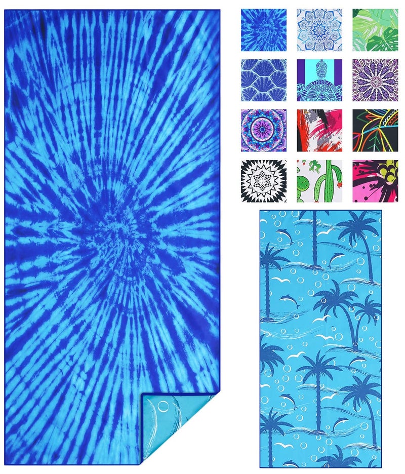 TwoYek Microfiber Thin Beach Towel Lightweight Oversized 71x32 Extra Large Sand Free Towels Quick Dry for Travel Pool Camping Sports Beach Accessories Vacation Essential Gift Blue Tie Dye - Image 1