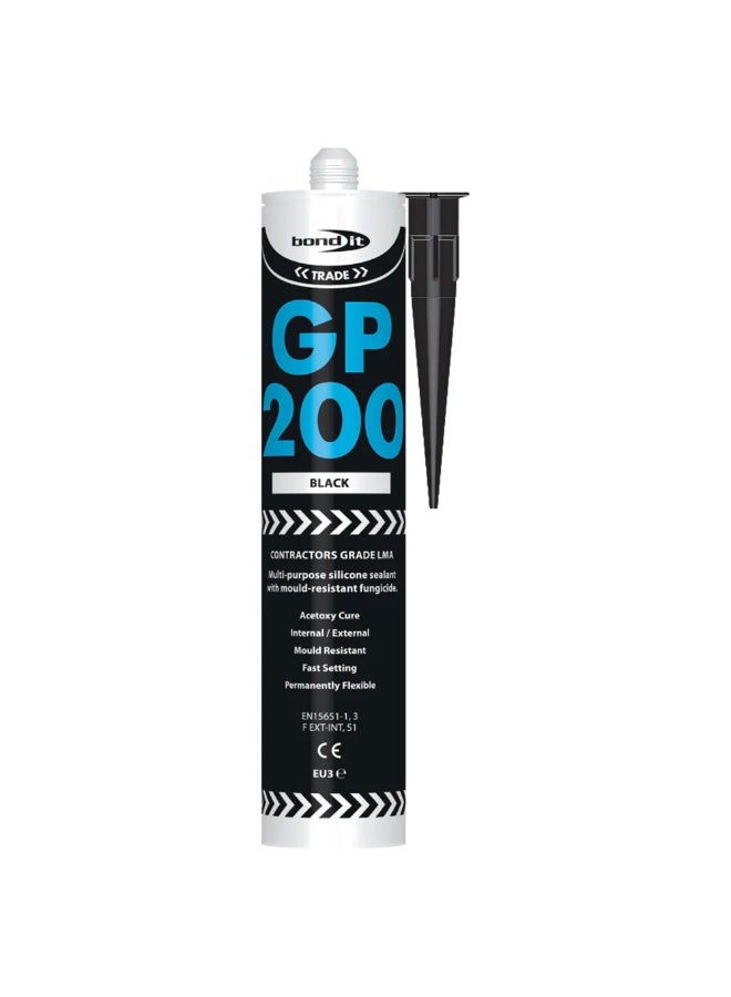 Bond It Bond-It GP200 Contractors Grade LMA General Purpose Acetoxy Silicone Sealant 310ml (Black, EU3) - Image 1