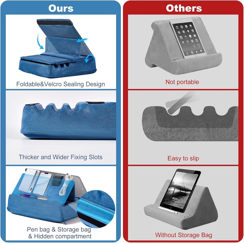 Foldable Tablet Pillow Holder with Larger Capacity for Lap, Bed, and Desk - Royal Blue - Image 4