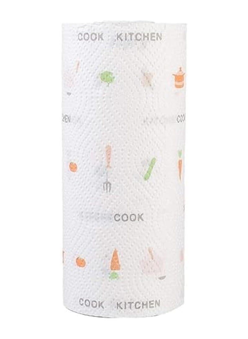 Non-Woven Reusable & Washable Kitchen Paper Roll – Printed Tissue, Non-Stick Oil Absorbing Sheets, Multi-Purpose Dish & Cleaning Cloth, 50 Sheets