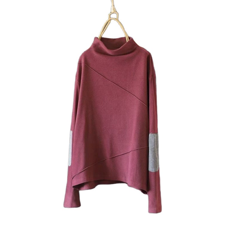 Half-High Collar Velvet Plus Size Bottoming Shirt Close-Fitting Slimming Outer Wear Foreign-Style Gentle Style Top - Image 5