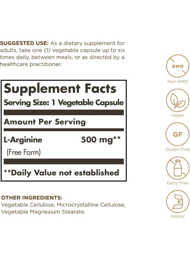 Solgar L-Arginine Vegetable Capsules 500mg 250'S