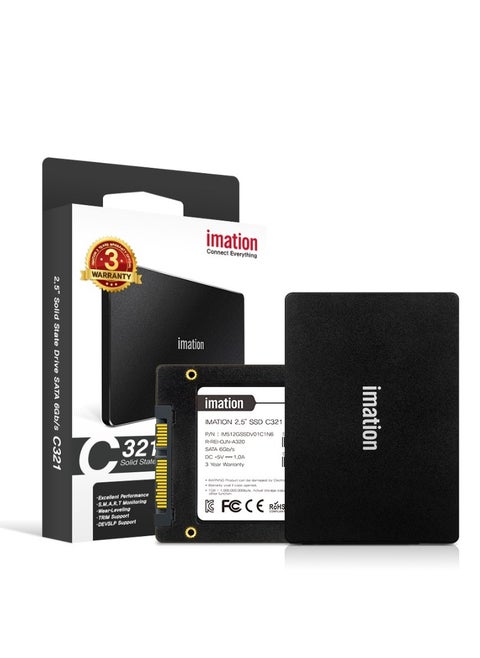 Imation C321 512GB SATA III 2.5" Solid State Drive, 550MB/s Read, 500MB/s Write, 3D NAND, SLC Caching, ECC, Shock & Vibration Resistance, Low Power Consumption | IM512GSSDV01C1N6