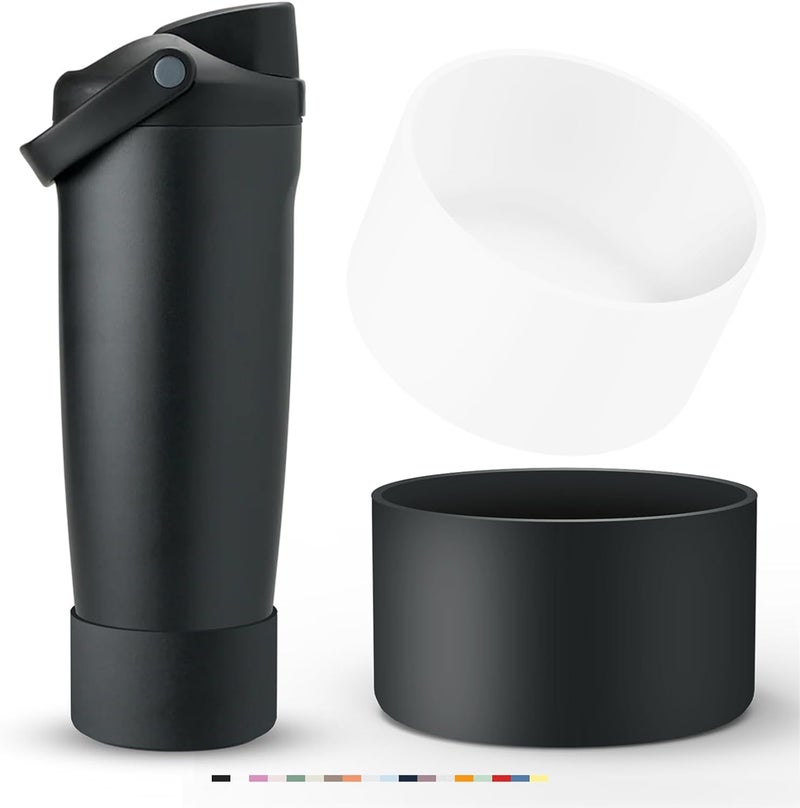 Pack of 2, silicone anti-skid cup cover, stainless steel cup space pot, silicone base, silicone cover, silicone cup bottom cover 7.5cm black + white - Image 1