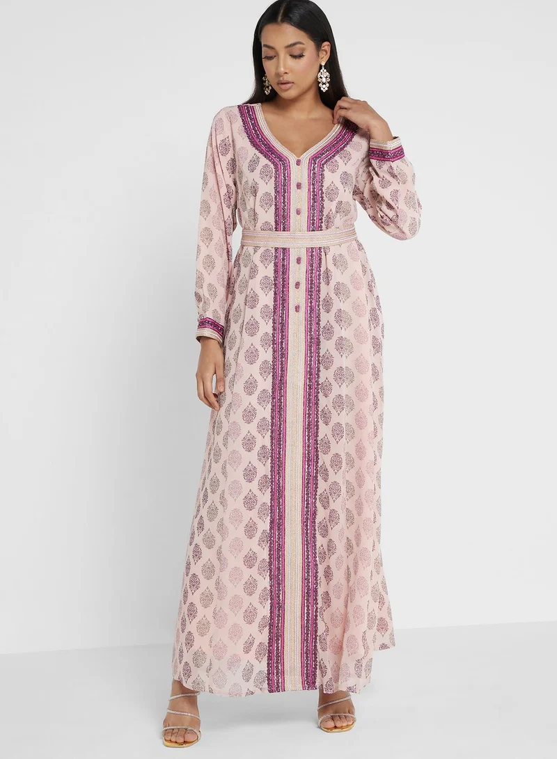 KASHKHA  Print Cut Work Jalabiya for Women | Best Price UAE
