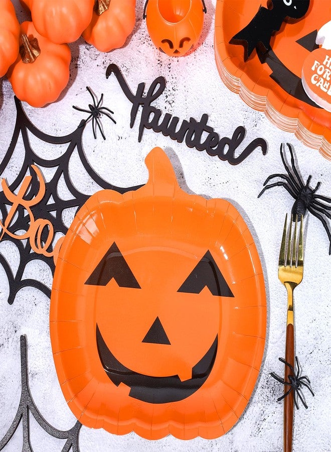 Whaline أطباق ورقية هالوين 40 قطعة وجه اليقطين البرتقالي أطباق قابلة للتصرف 9 بوصة أطباق زينة اليقطين للاحتفال بعيد الهالوين عيد الميلاد زينة الطاولة لوازم الحفلات - Image 3