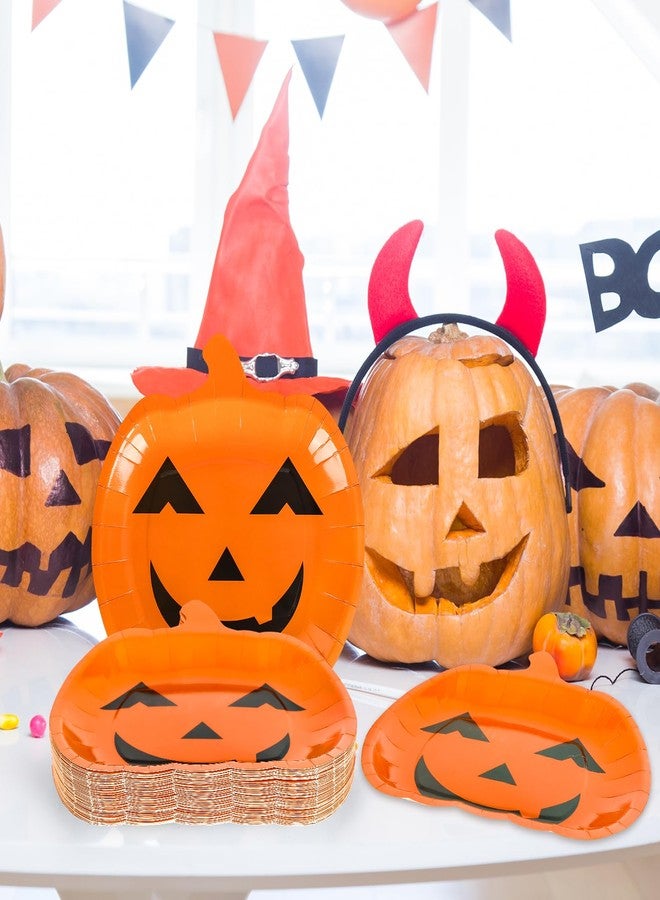 Whaline أطباق ورقية هالوين 40 قطعة وجه اليقطين البرتقالي أطباق قابلة للتصرف 9 بوصة أطباق زينة اليقطين للاحتفال بعيد الهالوين عيد الميلاد زينة الطاولة لوازم الحفلات - Image 4