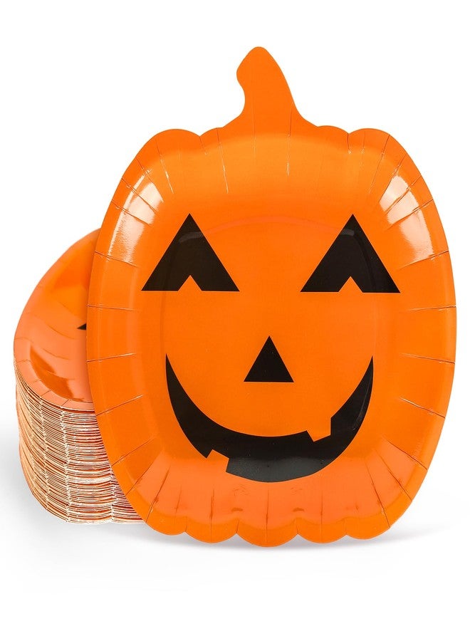 Whaline أطباق ورقية هالوين 40 قطعة وجه اليقطين البرتقالي أطباق قابلة للتصرف 9 بوصة أطباق زينة اليقطين للاحتفال بعيد الهالوين عيد الميلاد زينة الطاولة لوازم الحفلات - Image 1
