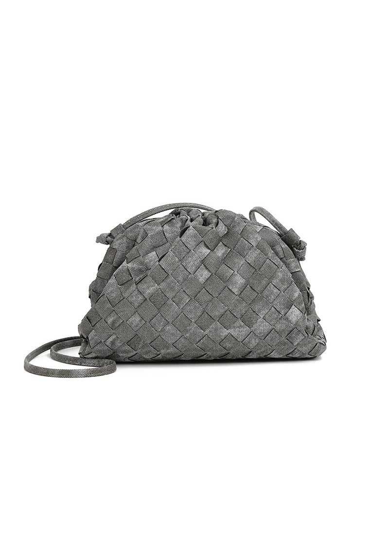Guangzhou Baiyun Source Factory B small size Soft Leather Hand-woven Dinner Bag Retro Shoulder Drawstring Cloud Bag Gray (spot)