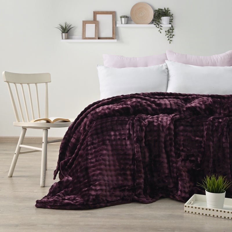 MORANO Lush Soft Blanket | Double Size 220x240 cm | Plush Bubble Texture 380 gsm | Color - Classic Burgundy | Ideal for Beds, Sofa or Travel - Image 1