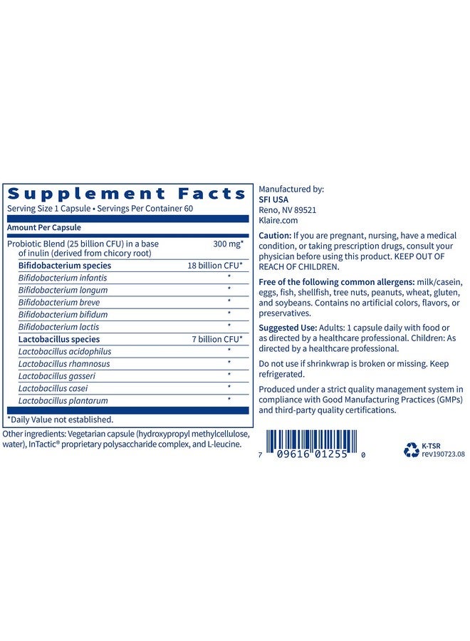 Klaire Labs Ther Biotic Probiotics For Seniors Digestive & Immune Support For Senior Men & Women Over 60 Bifidobacterium & Lactobacillus Adult Probiotic Dairy Free (60 Capsules) - Image 5