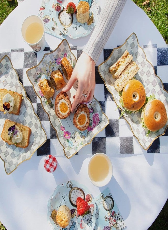 Talking Tables Truly Alice in Wonderland Checkered Fabric Table Runner for a Tea Party or Birthday, Monochrome - Image 2