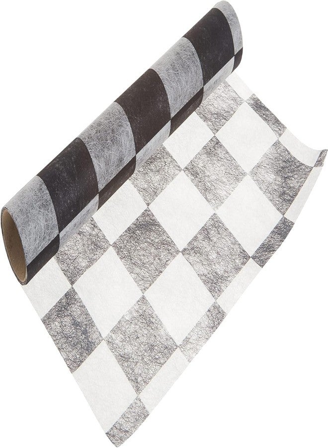 Talking Tables Truly Alice in Wonderland Checkered Fabric Table Runner for a Tea Party or Birthday, Monochrome - Image 1