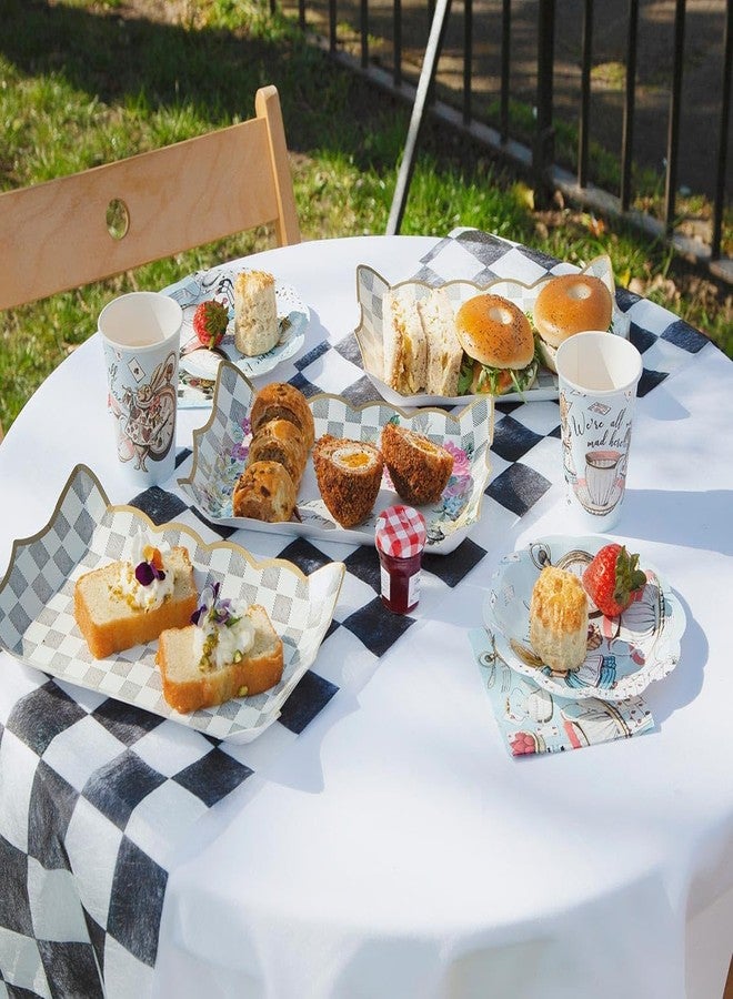 Talking Tables Truly Alice in Wonderland Checkered Fabric Table Runner for a Tea Party or Birthday, Monochrome - Image 3