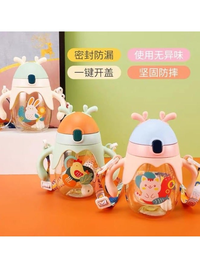 كوب تدريب للاطفال مع ماصة، اكواب شرب مضادة للتسرب مع ماصة للاطفال، اكواب تدريب للاطفال خالية من البيسفينول ايه مع مقابض، اكواب شرب بلاستيكية متينة من هانسو (250 مل) (بينك)، زهري - Image 1