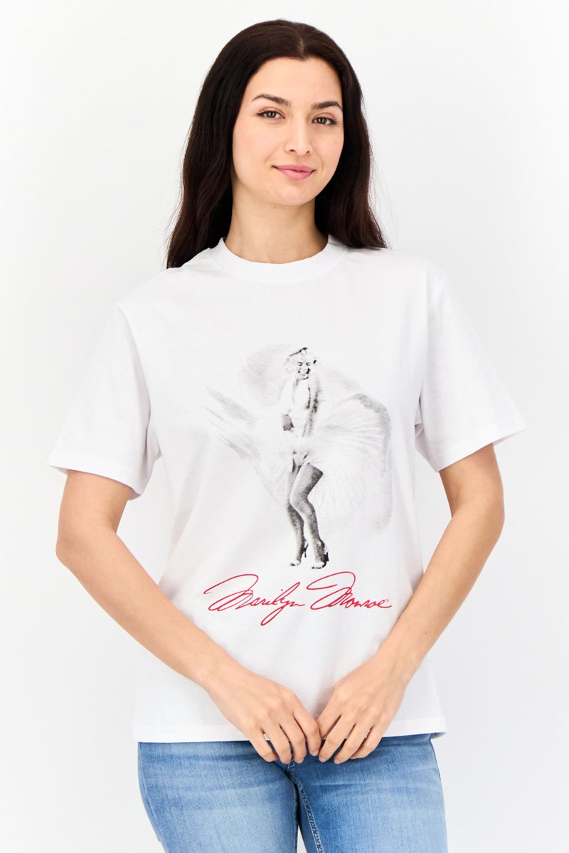 Marlyn Monroe Women Oversized Fit Crew Neck Graphic Print T-Shirt, White - Image 1