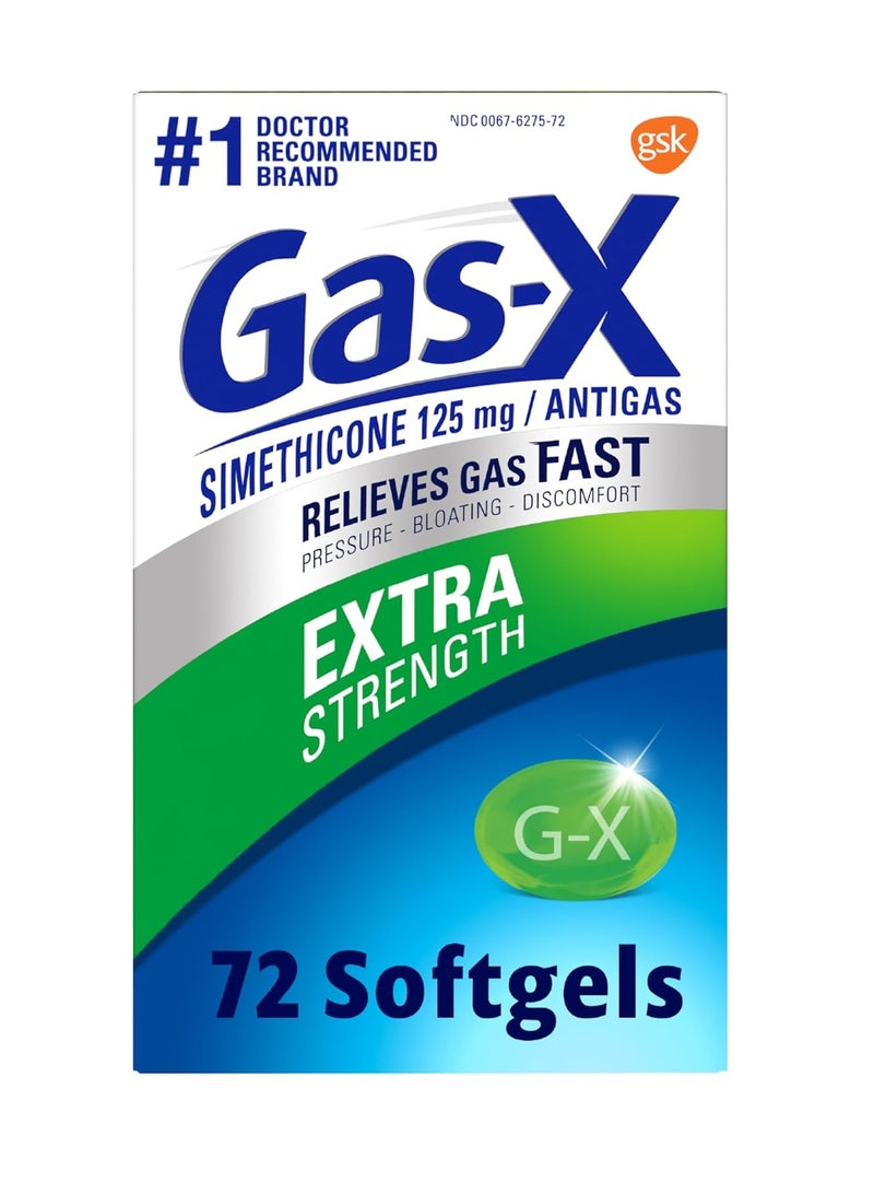 Extra Strength Gas Relief Softgels with Simethicone 125 mg for Bloating Relief  72 Count