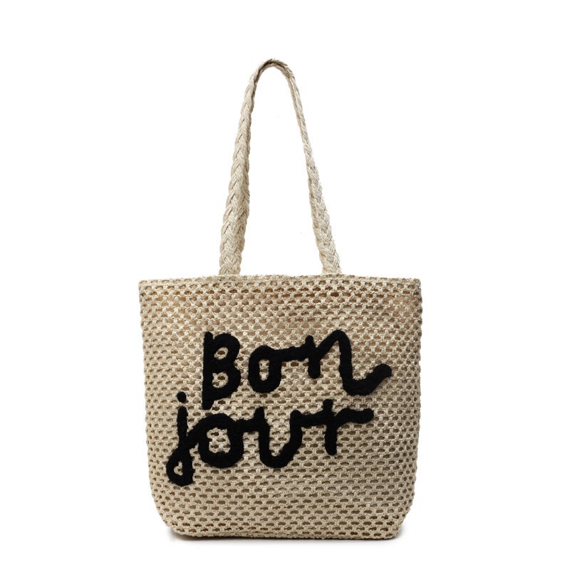 Satchel Straw Bag Women'S Large Capacity Popular Shoulder Work Clothing Tote Woven Seaside Beach Bag - Image 1
