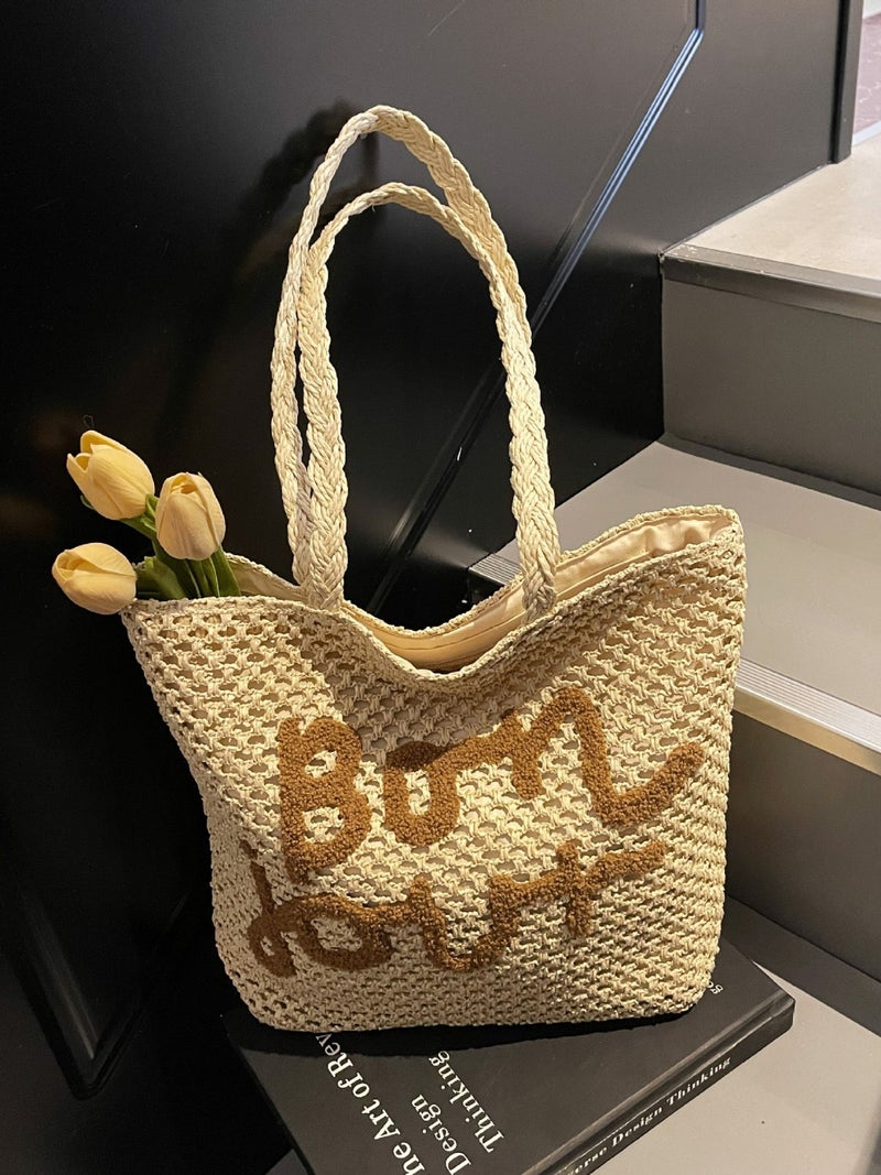 Satchel Straw Bag Women'S Large Capacity Popular Shoulder Work Clothing Tote Woven Seaside Beach Bag - Image 3