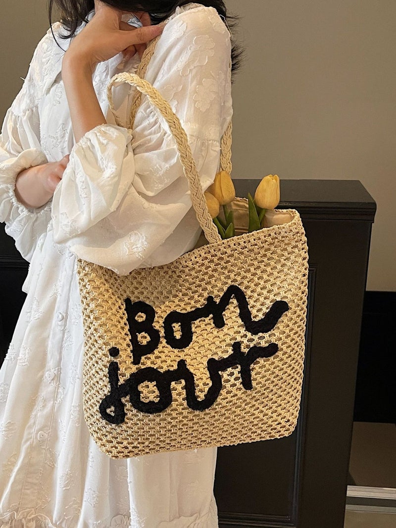 Satchel Straw Bag Women'S Large Capacity Popular Shoulder Work Clothing Tote Woven Seaside Beach Bag - Image 5