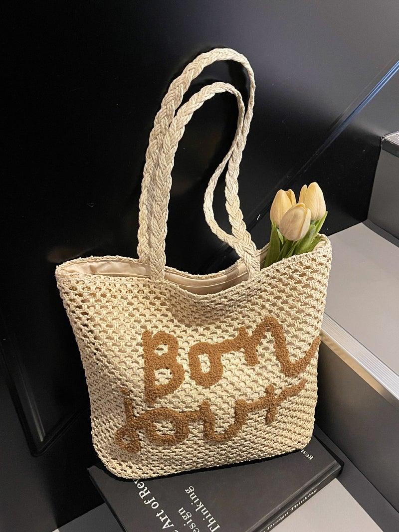 Satchel Straw Bag Women'S Large Capacity Popular Shoulder Work Clothing Tote Woven Seaside Beach Bag - Image 2