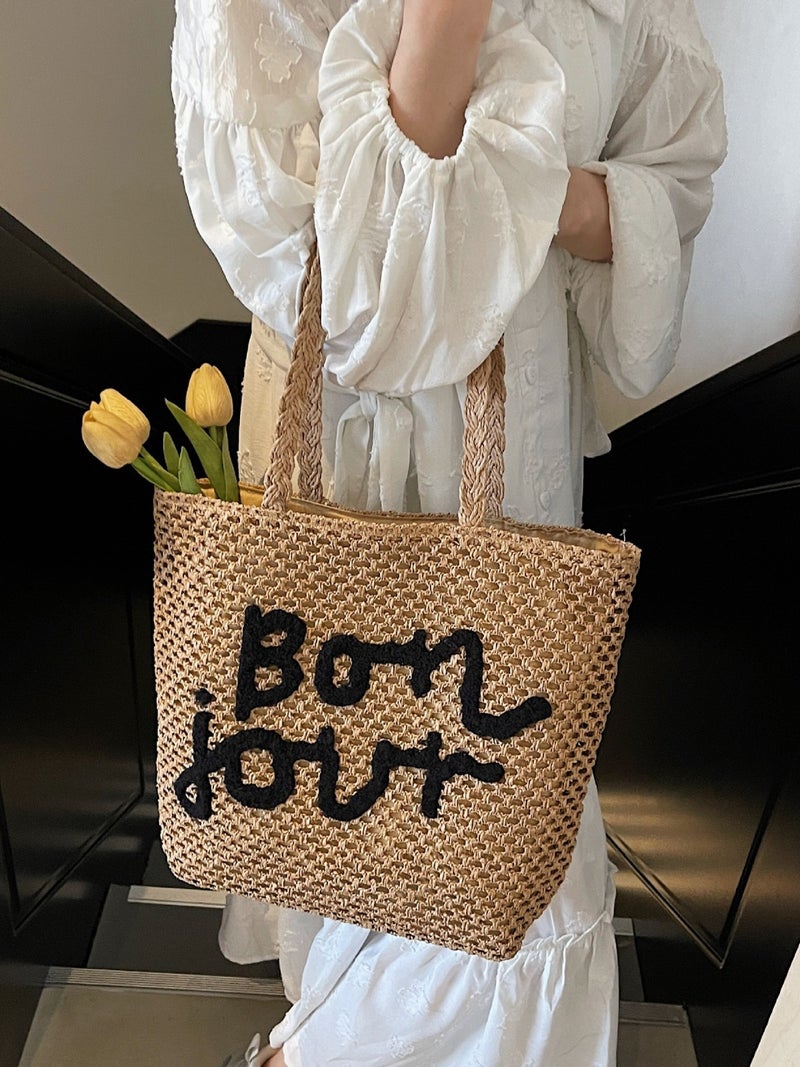 Satchel Straw Bag Women'S Large Capacity Popular Shoulder Work Clothing Tote Woven Seaside Beach Bag - Image 4