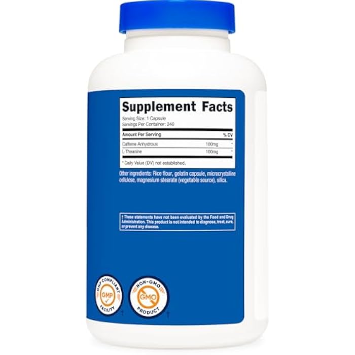 Nutricost Caffeine with L-Theanine, 100mg of Each, 240 Capsules, 240 Servings - Non-GMO and Gluten Free - Image 5