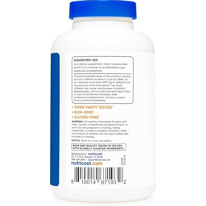 Nutricost Caffeine with L-Theanine, 100mg of Each, 240 Capsules, 240 Servings - Non-GMO and Gluten Free - Image 4
