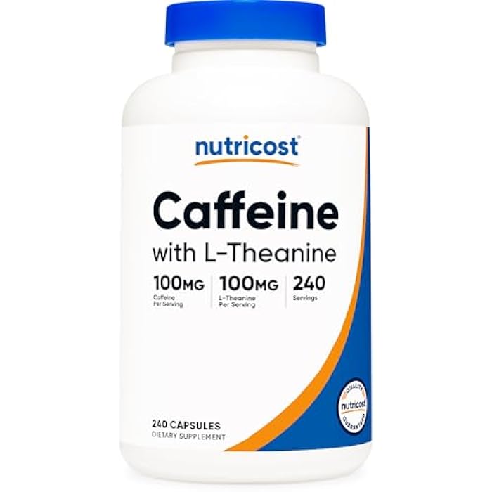 Nutricost Caffeine with L-Theanine, 100mg of Each, 240 Capsules, 240 Servings - Non-GMO and Gluten Free - Image 1