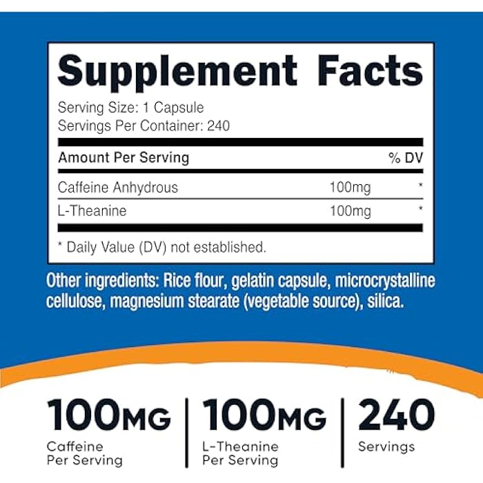Nutricost Caffeine with L-Theanine, 100mg of Each, 240 Capsules, 240 Servings - Non-GMO and Gluten Free - Image 2