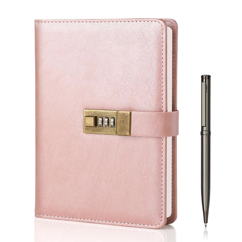 WEMATE Diary with Lock, A5 PU Leather Journal with Lock 240 Pages, Vintage Lock Journal Password Protected Notebook with Pen & Gift Box, Lock Diary Planner Organizer for Men and Women, 8.6x5.8in - Image 1