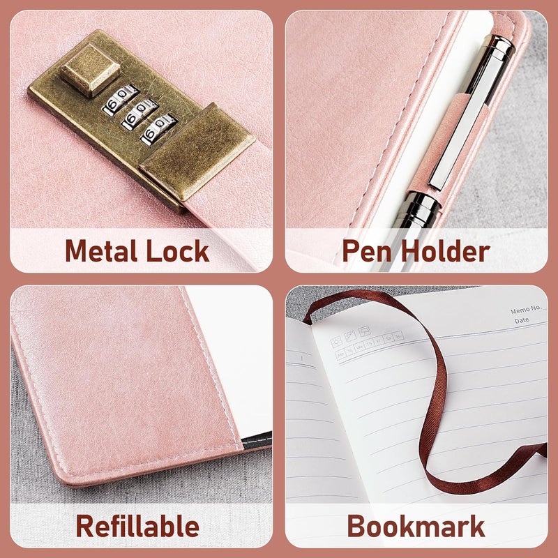 WEMATE Diary with Lock, A5 PU Leather Journal with Lock 240 Pages, Vintage Lock Journal Password Protected Notebook with Pen & Gift Box, Lock Diary Planner Organizer for Men and Women, 8.6x5.8in - Image 4