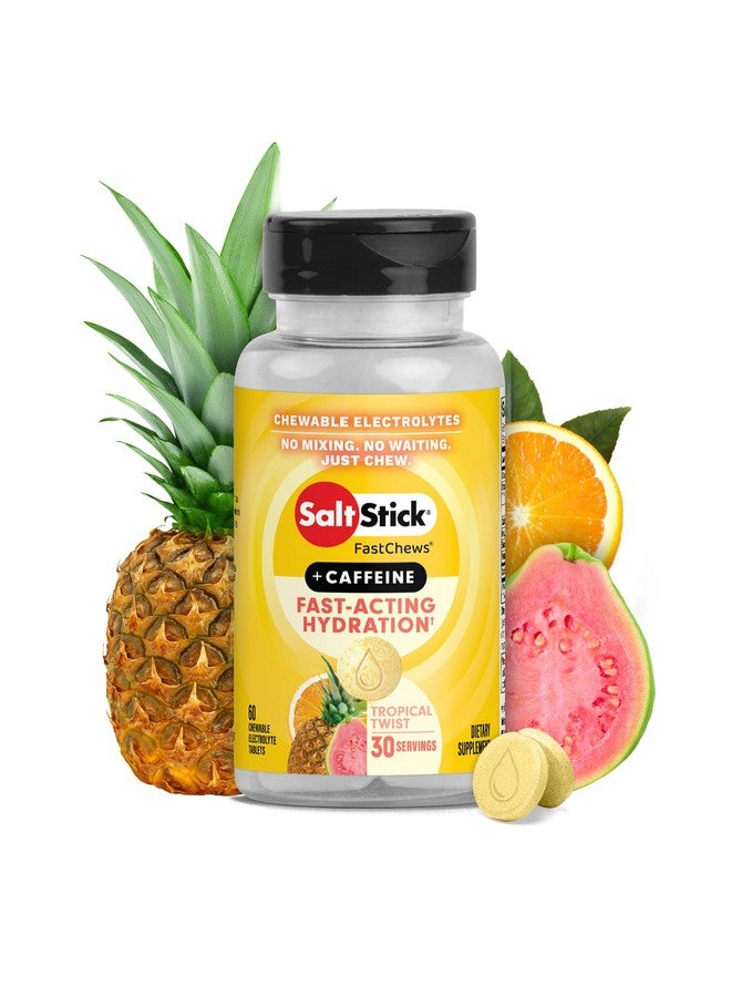 SaltStick Chewable Electrolytes with Caffeine - 60 Tropical Twist Electrolyte Energy Tablets - Just Chew It, Electrolyte Energy Chews for Hydration - 60 Count - Image 1