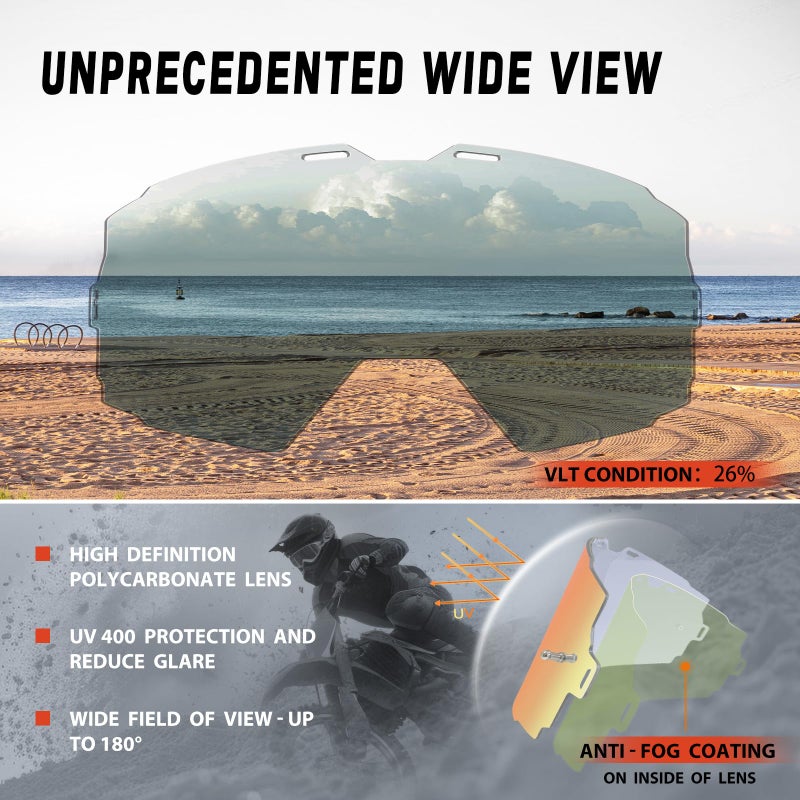 VOZAPOW Dirt Bike Goggles Over Glasses Anti-Fog, Motorcycle Protective Eyewear Motocross Goggles for Men Women - Image 3