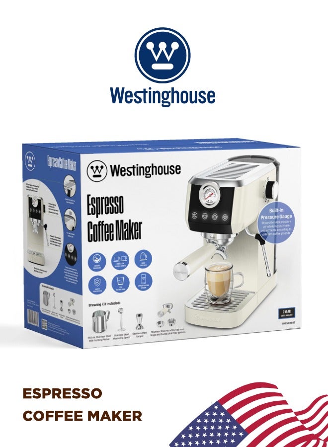Westinghouse Westinghouse Espresso Coffee Maker – 20 Bar Pressure, Stainless Steel, Built-in Pressure Gauge (WKCMMH1665) - Elegant stainless steel espresso machine with real-time pressure control and steam wand for barista-style drinks at home.  - Image 2