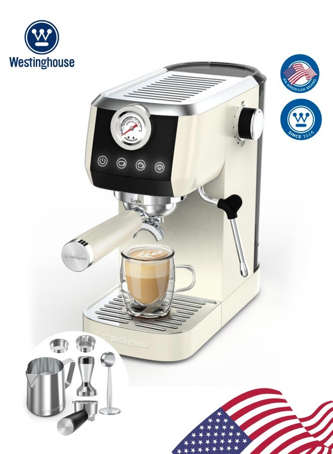 Westinghouse Westinghouse Espresso Coffee Maker – 20 Bar Pressure, Stainless Steel, Built-in Pressure Gauge (WKCMMH1665) - Elegant stainless steel espresso machine with real-time pressure control and steam wand for barista-style drinks at home.  - Image 3