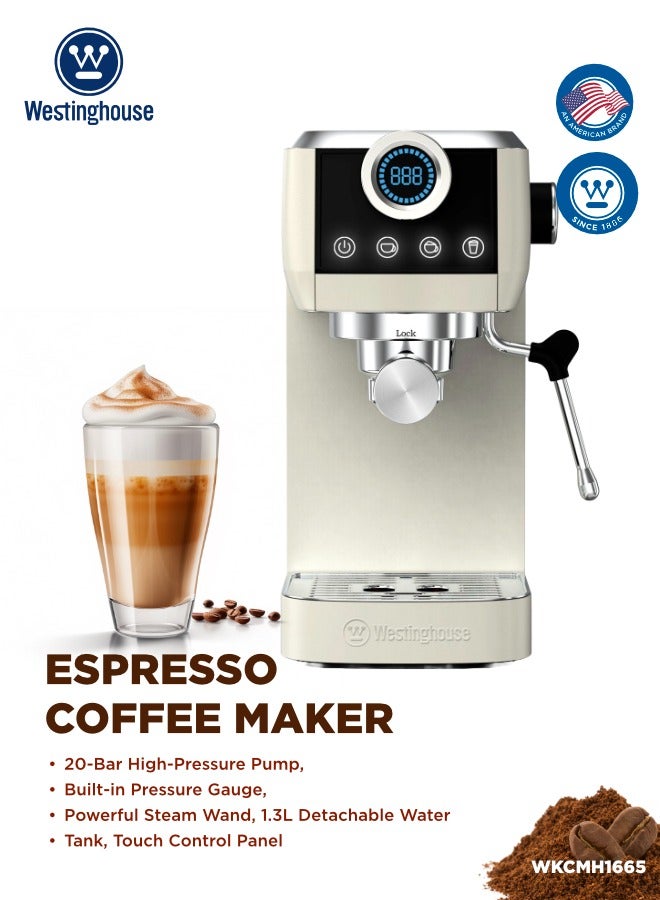 Westinghouse Westinghouse Espresso Coffee Maker – 20 Bar Pressure, Stainless Steel, Built-in Pressure Gauge (WKCMMH1665) - Elegant stainless steel espresso machine with real-time pressure control and steam wand for barista-style drinks at home.  - Image 5