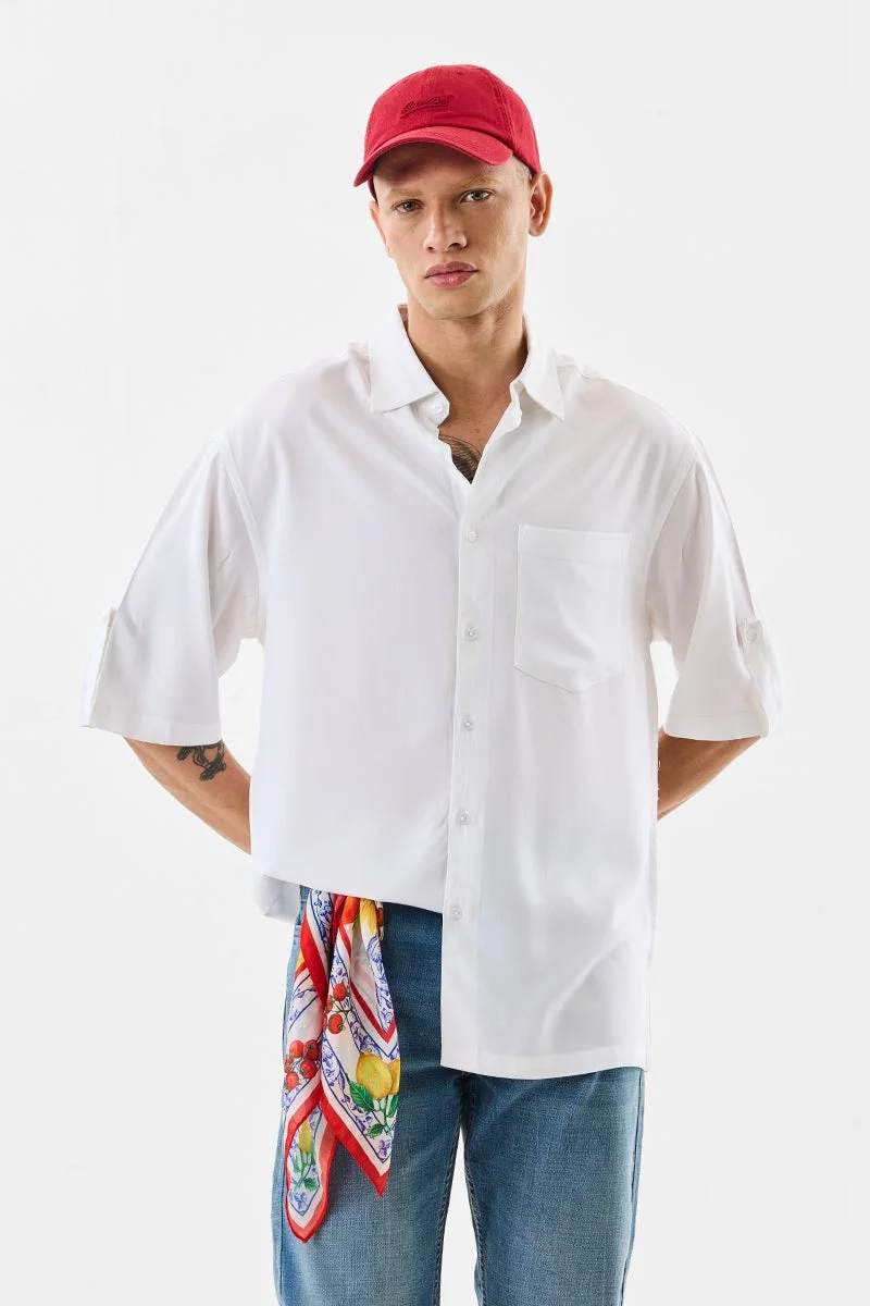 سنيتش White Solid Half Sleeve Regular Fit Casual Shirt