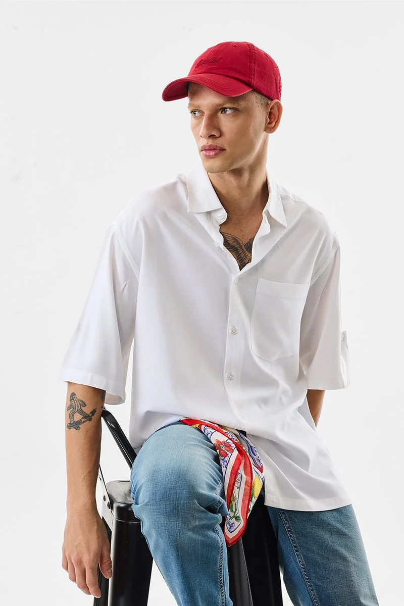 سنيتش White Solid Half Sleeve Regular Fit Casual Shirt