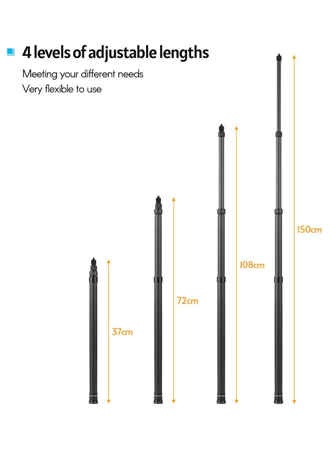 High Quality Carbon Fiber Selfie Stick Adjustable Extension Pole (Black) - Image 3