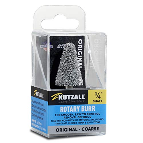 Kutzall Original Taper Burr, 1⁄4" Shaft, Coarse - Wood Carving Bit for Bosch, DeWalt, Milwaukee. Abrasive Tungsten Carbide, 3⁄4" (19mm) Head Dia. X 1-1⁄4" (31.8mm) Length, T-34 - Image 1