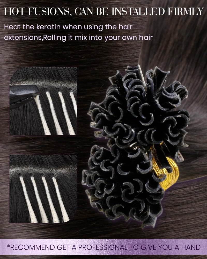 LaaVoo U Tip Hair Extensions Human Hair Brown 18 Inch K Tip Hair Extensions Real Human Hair Darkest Brown Utip Hair Extensions 50g 50s - Image 3