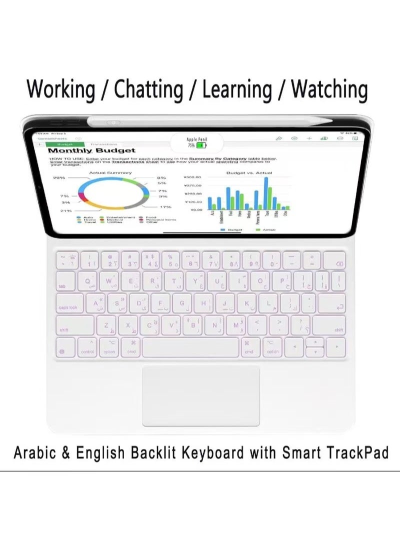 Captaintech Arabic Magic Keyboard for iPad Air 6th/5th/4th & iPad Pro 11-inch (2024-2018) – Magnetic Backlit Keyboard with Smart Trackpad & Protective Cover  - Image 3