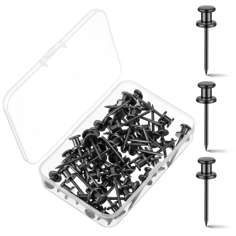 Watersay 50 Pcs Double Headed Picture Hanging Nails Long Push Pins for Wall Thumb Tacks Wall Hooks Decorative Picture Hanging Nails for Home Office Photo(Black,Gongzi) - Image 1