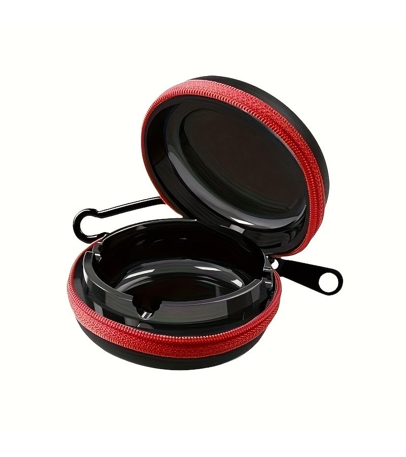 Resin Compact Travel Ashtray With Lid For Cyclists Black And Red - Image 1